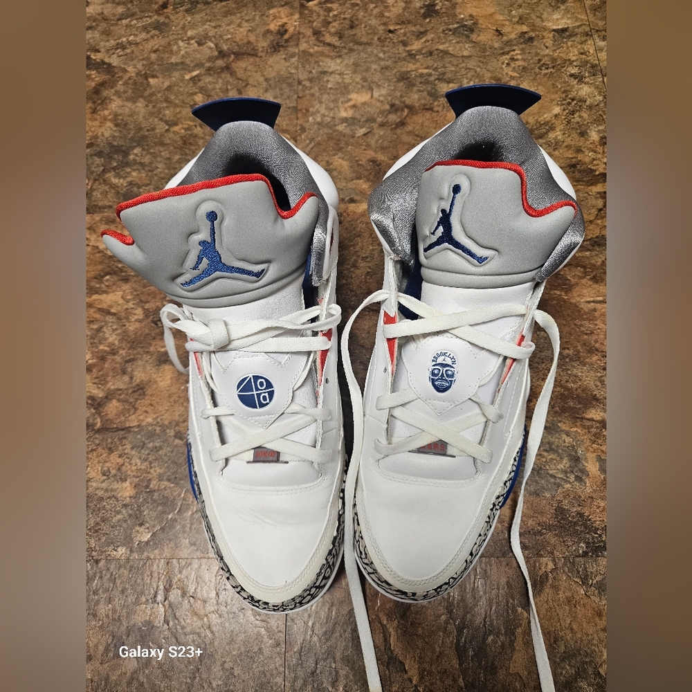 Jordan White and Blue High-Top Sneakers